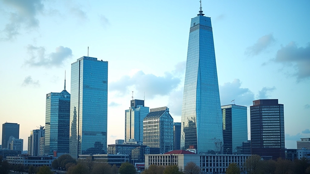 Moderne Glasgebäude in Frankfurt, wirtschaftliches Zentrum, Skyline, Investitionsstandort Deutschland