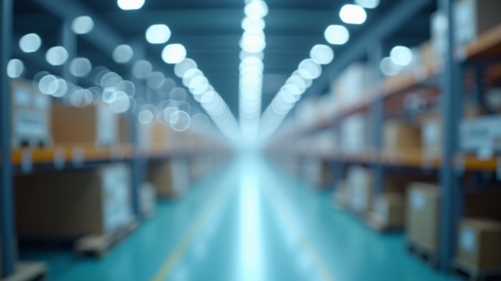 Logistik-Lagerhaus mit Robotern und Automatisierung, moderne Fabrik Innenraum, Effizienz, Technologie, LED Beleuchtung