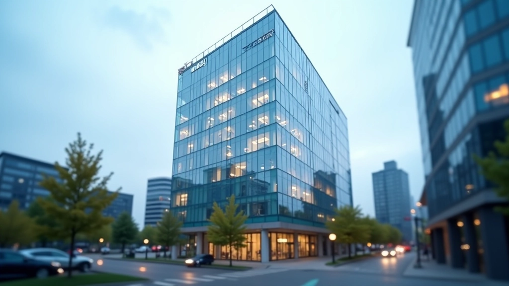 Moderne Bürogebäude mit Glas und Stahl Fassade, urbane Skyline, Geschäftsviertel, Tageslicht, unscharfer Hintergrund