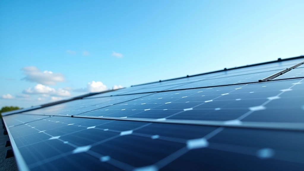 Zukunftsorientiertes Konzept mit grünen Energiesymbolen, Solaranlage mit modernem Design, nachhaltige Technologie, heller Hintergrund